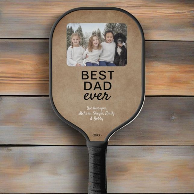 Rustic Best Dad Ever Children Photo Keepsake Pickleball Paddle (Creator Uploaded)