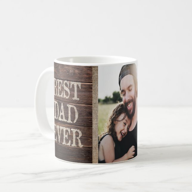 Rustic Best Dad Ever Custom Photo Father's Day Coffee Mug (Front Left)