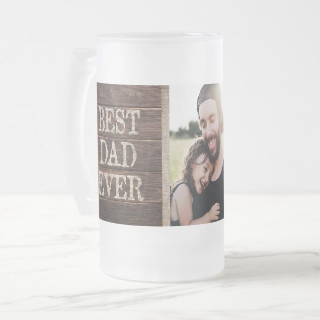 Rustic Best Dad Ever Custom Photo Frosted Glass Beer Mug (Front Left)