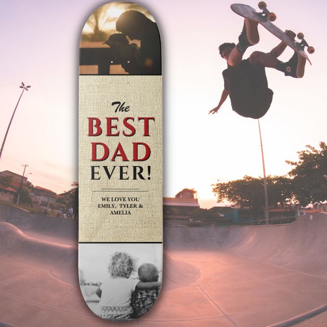 Rustic Best Dad Ever Father`s Day 2 Photo Collage Skateboard (Creator Uploaded)