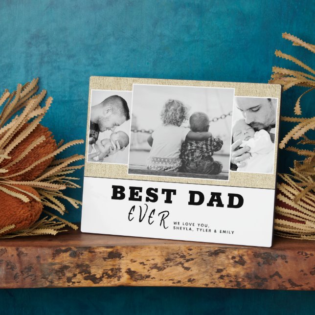 Rustic Best Dad Ever Father`s Day 3 Photo Collage Plaque (Side)