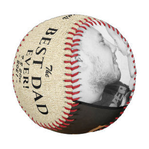 Rustic Best Dad Ever Father`s Day Keepsake 3 Photo Baseball