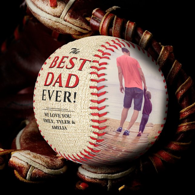Rustic Best Dad Ever Father`s Day Photo Collage Baseball (Creator Uploaded)
