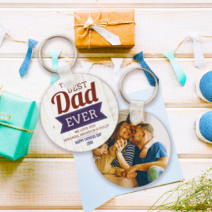 Rustic Best Dad Ever Father`s Day Photo Key Ring