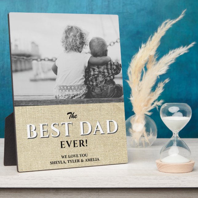 Rustic Best Dad Ever Modern Typography Photo Plaque (Side)