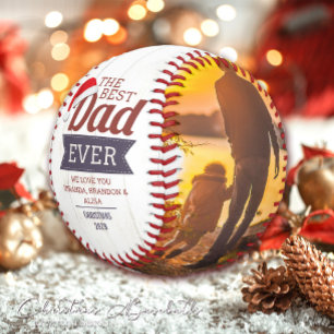 Rustic Best Dad Ever Photo Christmas  Baseball