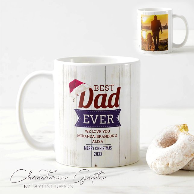 Rustic Best Dad Ever Photo Christmas Gift Coffee Mug (Creator Uploaded)
