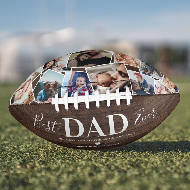Rustic “Best Dad Ever” Photo Collage Football Gift American Football (Creator Uploaded)