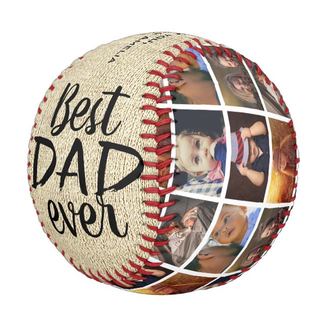 Rustic Best Dad Ever Rustic Wood 6 Photo Collage  Baseball (Angled)