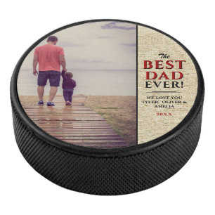 Rustic Best Dad Ever Typography Father`s Day Photo Hockey Puck