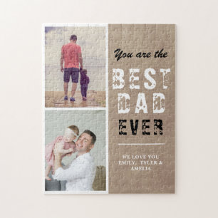 Rustic Best dad Family 2 Photo Jigsaw Puzzle