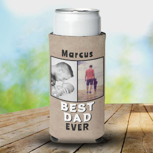 Rustic Best Dad Father`s Day 2 Photo Collage Seltzer Can Cooler