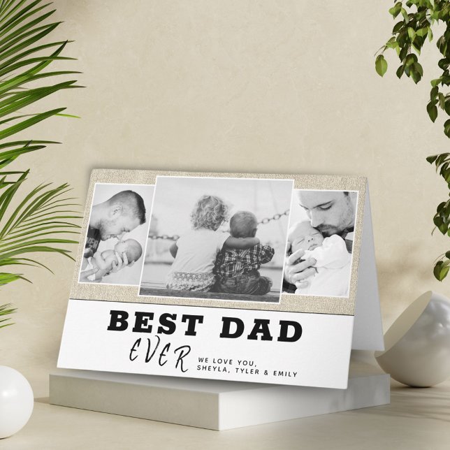 Rustic Best Dad Father`s Day 3 Photo Collage Card (Creator Uploaded)