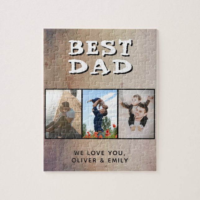 Rustic Best Dad Father's Day 3 Photo  Jigsaw Puzzle (Vertical)