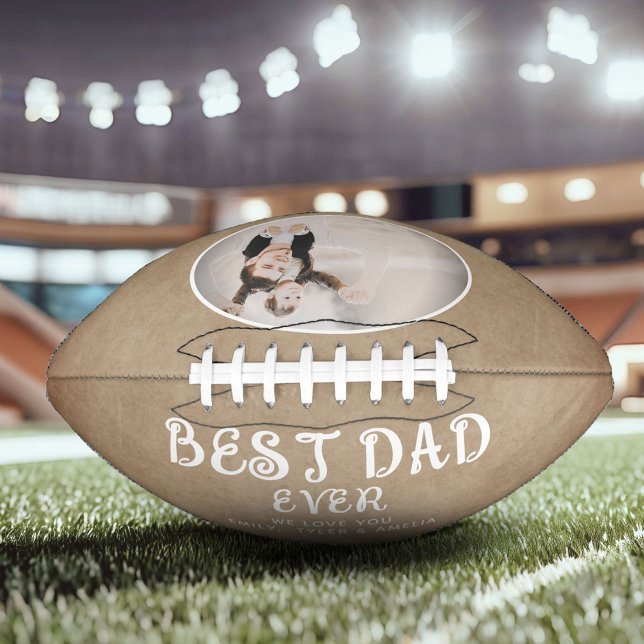 Rustic Best Dad Modern Script Custom Photo American Football (Creator Uploaded)