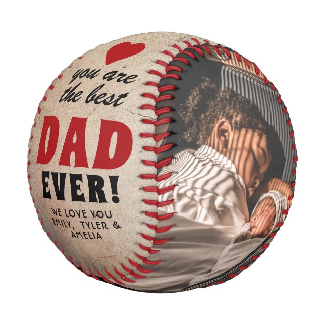 Rustic Best Dad Red Heart 2 Photo Baseball (Angled)