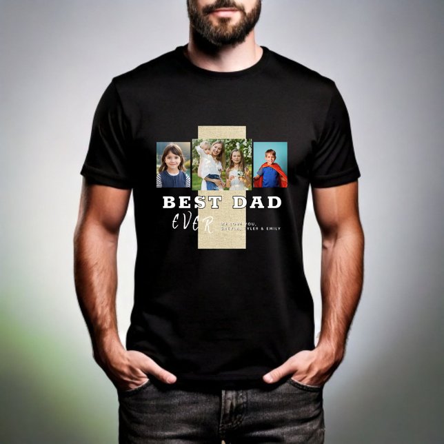 Rustic Best Dad Typography Father`s Day 3 Photo Tri-Blend Shirt (Creator Uploaded)