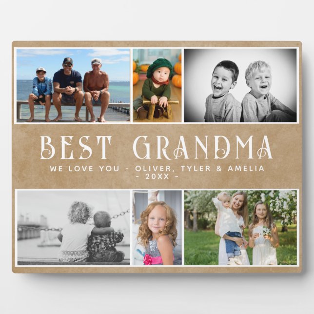 Rustic Best Grandma 6 Photo Collage Keepsake  Plaque (Front)