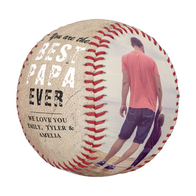 Rustic Best Papa Father`s Day 2 Photo Collage Baseball (Angled)