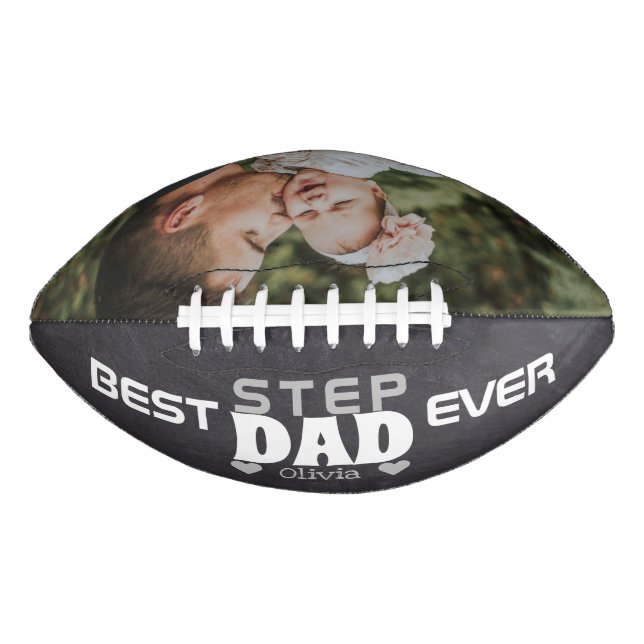 Rustic Best Step Dad Ever Custom Photo Chalkboard American Football (Front)