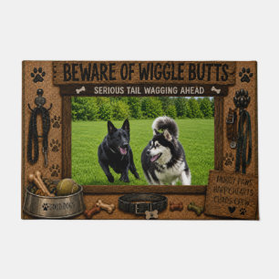 Rustic Beware of Wiggle Butts Custom Dog Photo Doormat