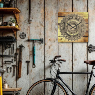 Rustic Bicycle Gear Sprocket Template  Square Wall Clock