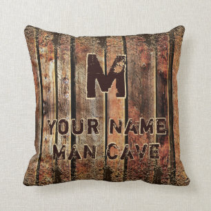 Rustic Big or Little Man Cave Pillow, Personalised Cushion