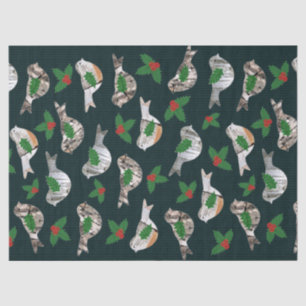 Rustic Birch Bark Birds Red Holly Berry Christmas Tissue Paper