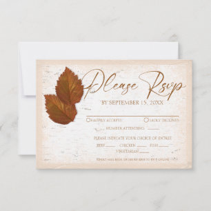 Rustic Birch Bark Carved Heart Autumn Leaves RSVP Card
