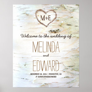 Rustic Birch Bark Heart Wedding Welcome Sign