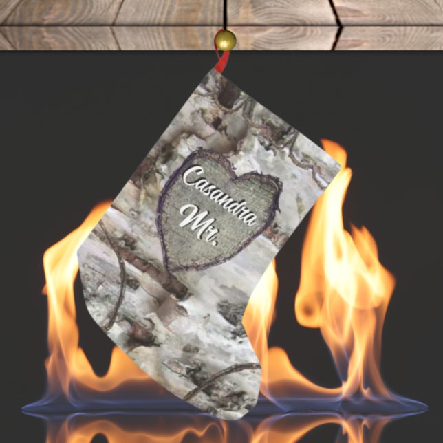 Rustic Birch Bark Wood Carved Heart Aspen Tree Mr. Small Christmas Stocking (Creator Uploaded)