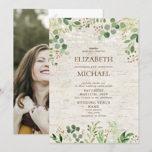 Rustic Birch Botanicals Forest Photo Wedding Invitation