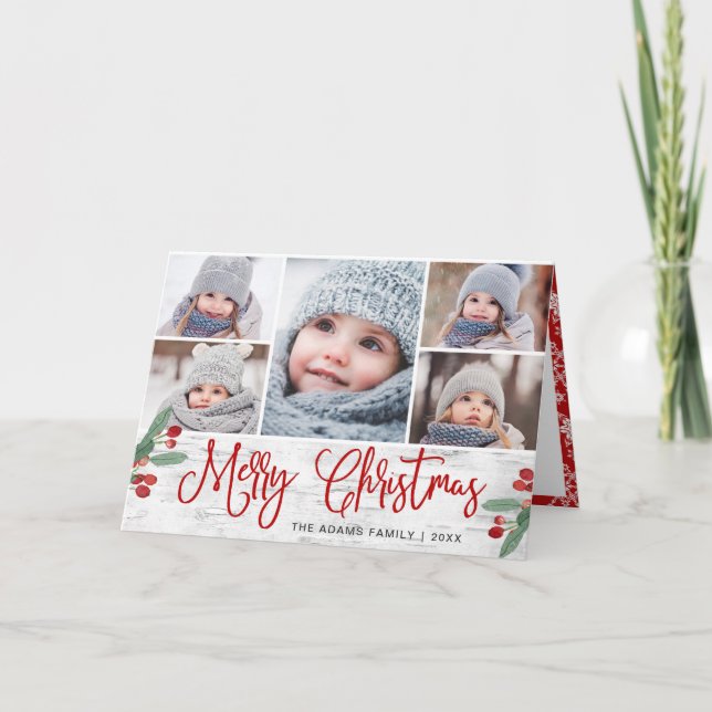 Rustic Birch Christmas 5 PHOTOS Greeting Holiday Card (Front)