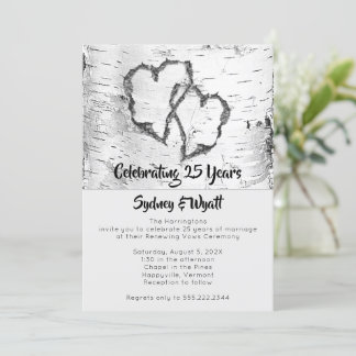 Rustic Birch Hearts Marriage Anniversary Ceremony Invitation