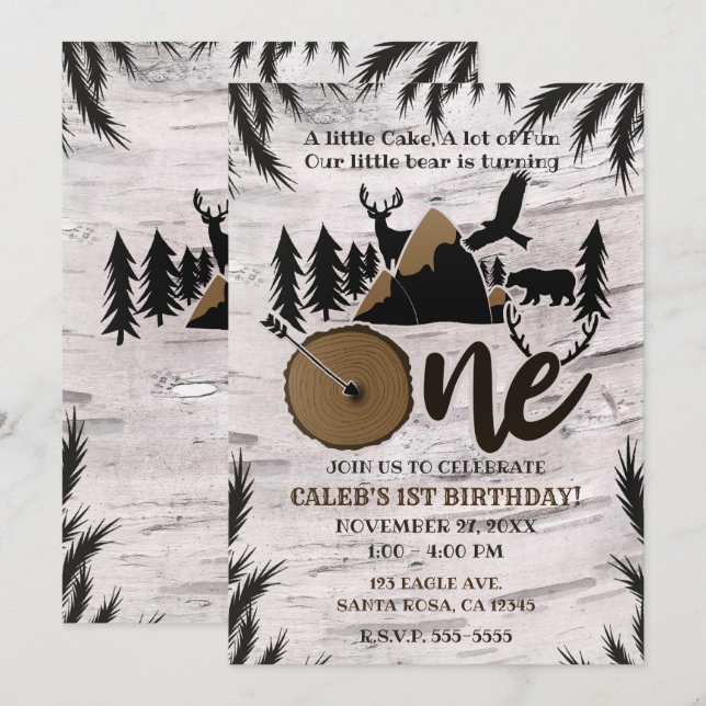 Rustic Birch Outdoor Wilderness One 1st birthday Invitation (Front/Back)