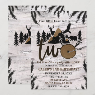 Rustic Birch Outdoor Wilderness TWO 2nd birthday Invitation