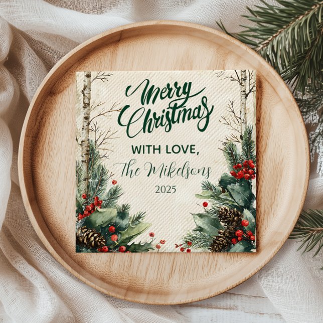 Rustic Birch Pinecone Christmas Party Napkin (Creator Uploaded)