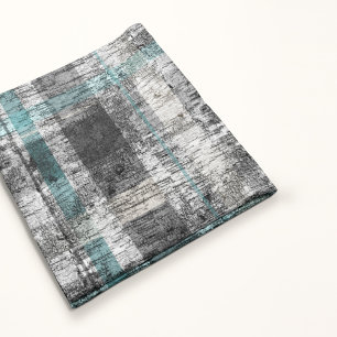 Rustic Birch Plaid Print Teal Green Grey White Fleece Blanket