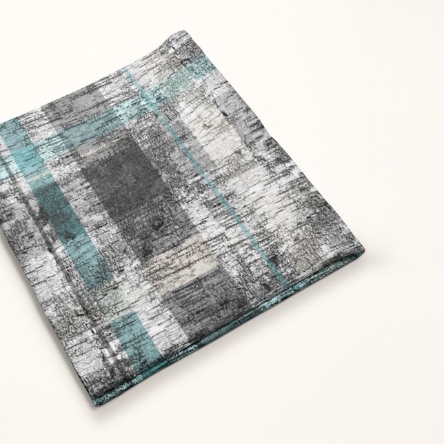 Rustic Birch Plaid Print Teal Green Grey White Fleece Blanket (Creator Uploaded)
