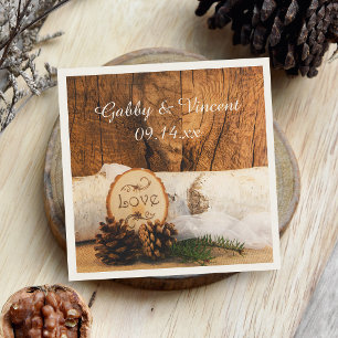 Rustic Birch Tree and Barn Wood Wedding Napkin