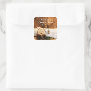 Rustic Birch Tree and Barn Wood Wedding Thank You Square Sticker
