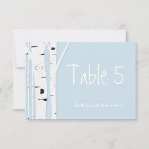 Rustic Birch Tree Blue Wedding Table Number Card