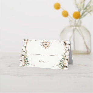 Rustic Birch Tree Carved Heart Woodland Wedding Place Card