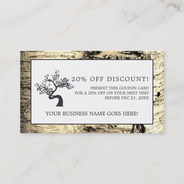 Rustic Birch Tree, Discount Voucher Card (Front)