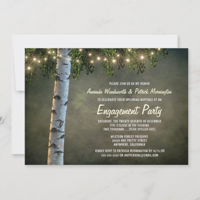 Rustic Birch Tree Engagement Party Invitations (Front)