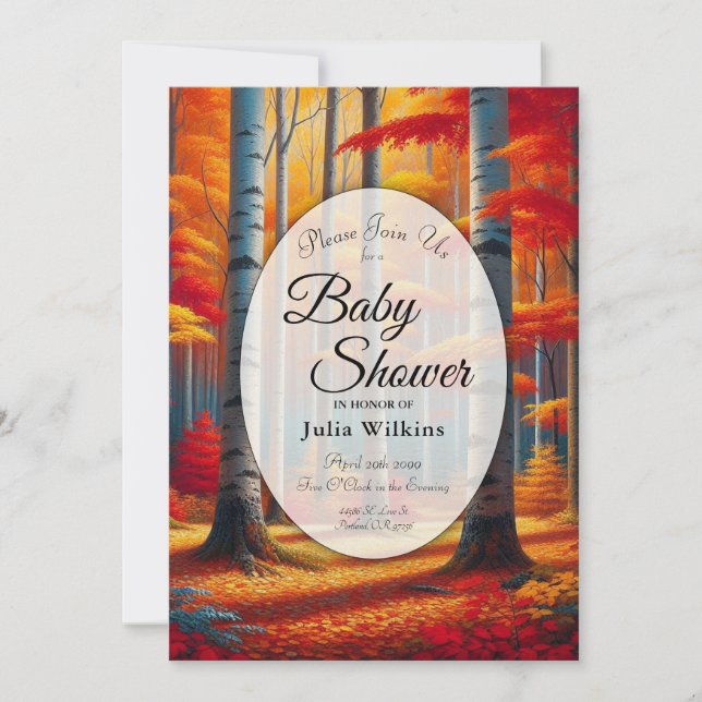  Rustic Birch Tree Fall Forest Baby Shower Invitation (Front)