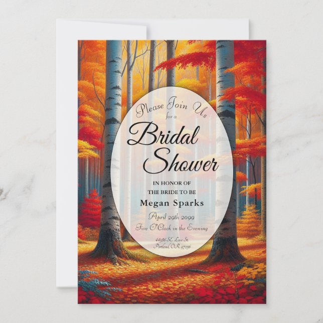 Rustic Birch Tree Fall Forest Bridal Shower Invitation (Front)