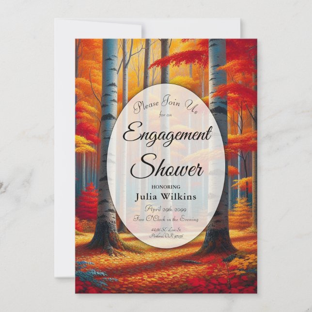 Rustic Birch Tree Fall Forest Engagement Shower Invitation (Front)