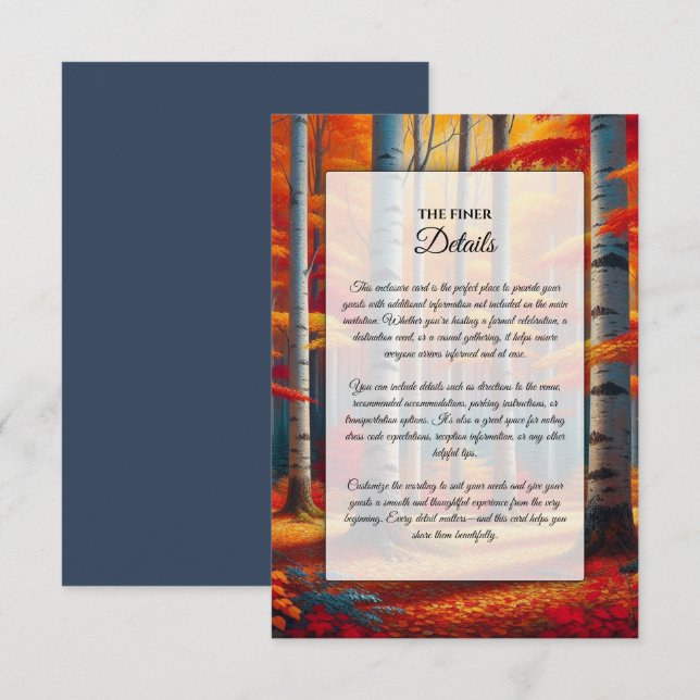 Rustic Birch Tree Fall Wedding Enclosure Card (Front/Back)