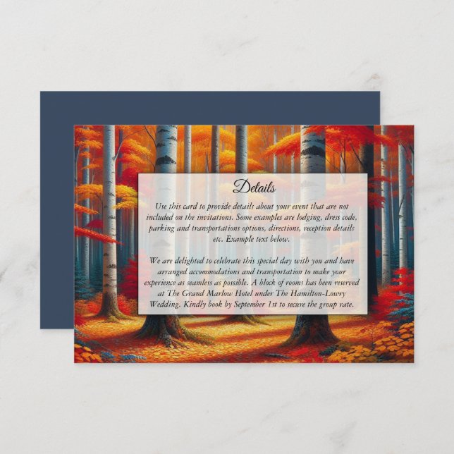  Rustic Birch Tree Fall Wedding Enclosure Card (Front/Back)